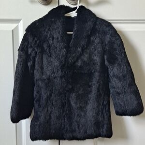 Vintage Little girls black rabbit fur jacket